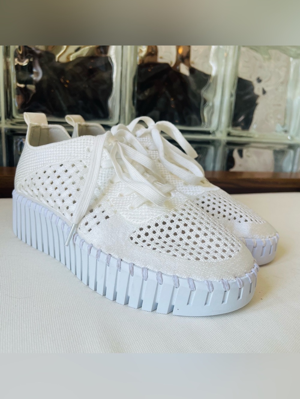 Ilse Jacobsen White Perforated Knit Platform Sneakers 39